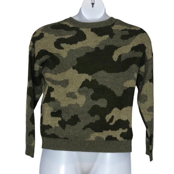 Lucky Brand Wool Blend Crewneck Camo Sweater Size Small - Picture 3 of 15